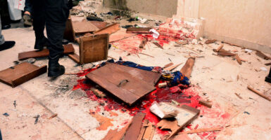 A bloody floor and debris from a deadly church attack in Nigeria.