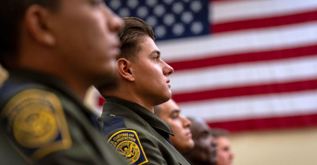 New U.S. Border Patrol agents take part in a graduation ceremony from the U.S. Border Patrol Academy in Artesia, New Mexico, on Aug. 27.