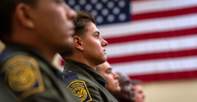 New U.S. Border Patrol agents take part in a graduation ceremony from the U.S. Border Patrol Academy in Artesia, New Mexico, on Aug. 27.