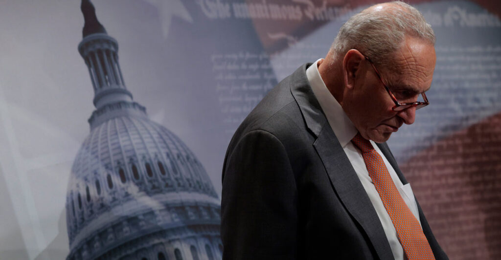 Senate Minority Leader Chuck Schumer, D-N.Y., holds a news conference at the U.S. Capitol on July 31, 2025 in Washington, DC.