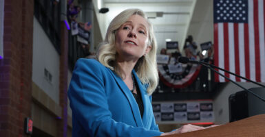 Abigal Spanberger in a blue suit.