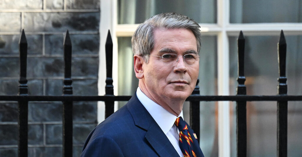 United States Secretary of the Treasury, Scott Bessent, leaves Downing Street after meeting UK Chancellor of the Exchequer, Rachel Reeves.