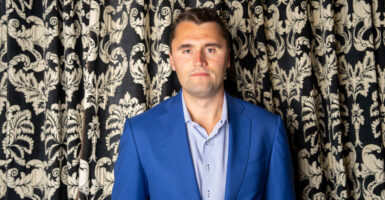 Turning Point USA founder Charlie Kirk is seen here in England on May 19.