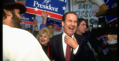 Pat Buchanan laughing.