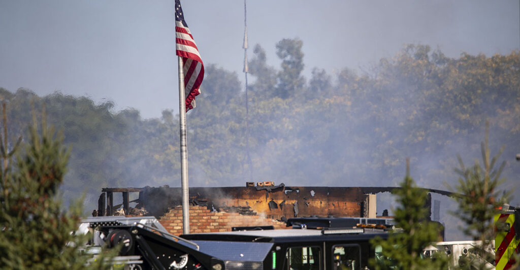 Church of Jesus Christ of Latter-day Saints on fire in Grand Blanc, Michigan.