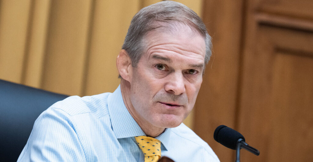 House Judiciary Committee Chairman Jim Jordan sits in committee in front of his microphone.