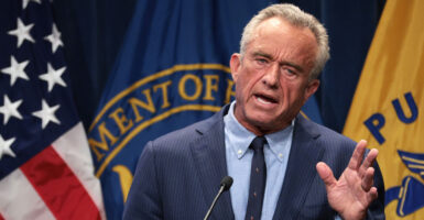 U.S. Secretary of Health and Human Services Robert F. Kennedy Jr. speaks during a news conference at the Department of Health and Human Services on April 16, 2025 in Washington, DC.