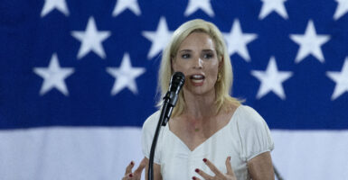 U.S. Rep. Ashley Hinson speaks to guests during her Ashley's BBQ Bash fundraiser on August 23, 2025 in Cedar Rapids, Iowa.