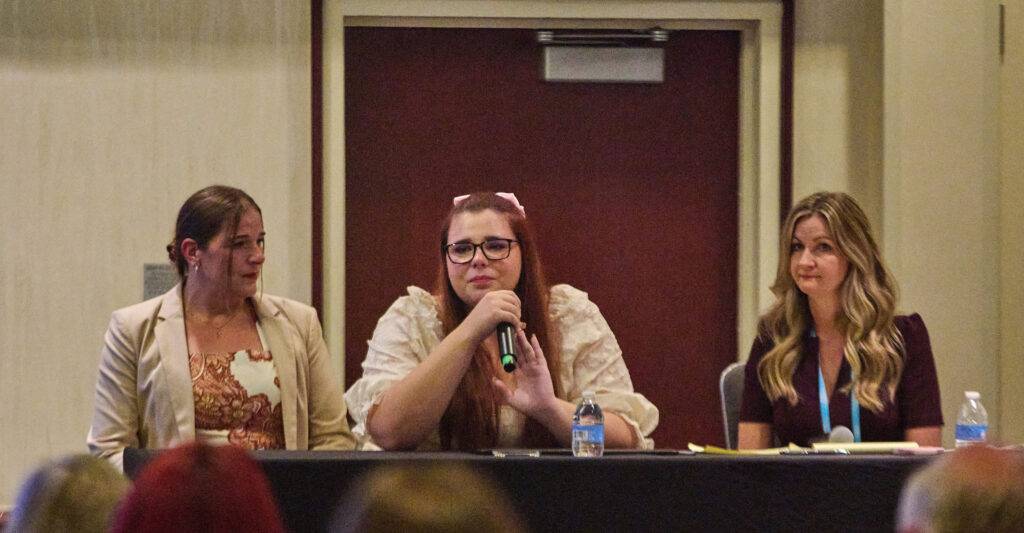 Anti-transgender activists, Tammy Fournier, Autumn Fournier, and January Littlejohn discus legal victories at the 2024 Mom's for Liberty National Summit in Washington D.C., Friday, August 30, 2024.