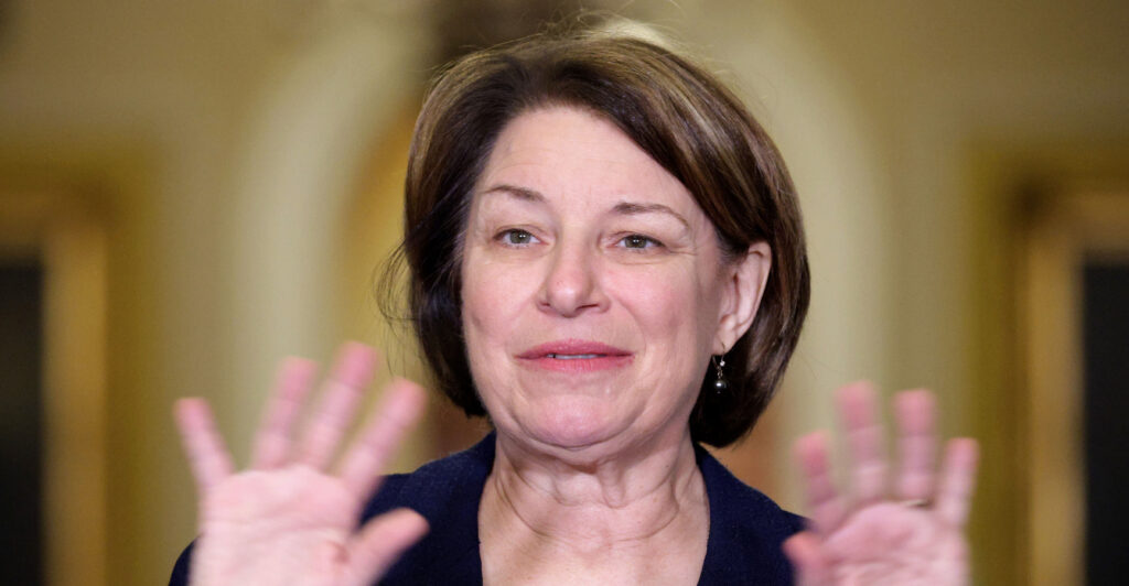 Sen. Amy Klobuchar speaks at a press conference