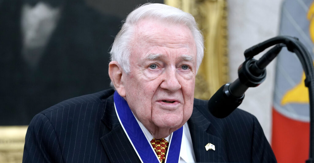Former Attorney General Edwin Meese delivers remarks after being awarded the National Medal of Freedom.