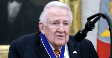 Former Attorney General Edwin Meese delivers remarks after being awarded the National Medal of Freedom.