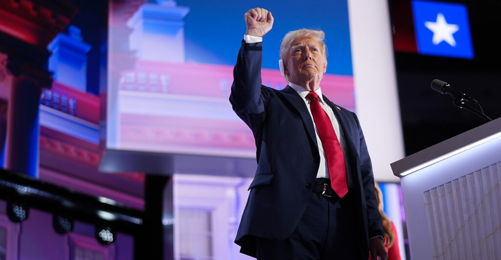 Once and future President Donald Trump appears at the 2024 Republican National Convention in Milwaukee, Wis., in mid-July.