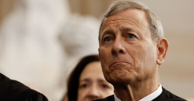 US Supreme Court Chief Justice John Roberts attends inauguration ceremonies in the Rotunda of the US Capitol.