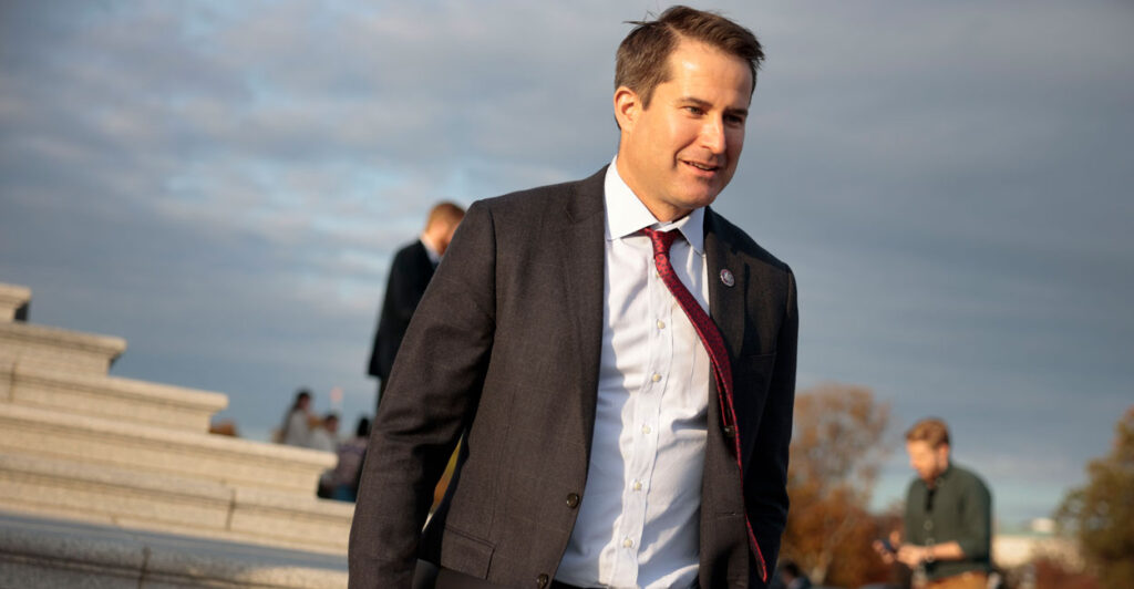 Rep. Seth Moulton, D-Mass., speaks with a reporter on the steps of the Capitol on Nov. 16, 2021. (Anna Moneymaker/Getty Images)