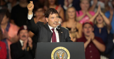 Now a member of Congress, Troy Balderson is seen here speaking at a campaign rally on Aug. 4, 2018, in Lewis Center, Ohio.