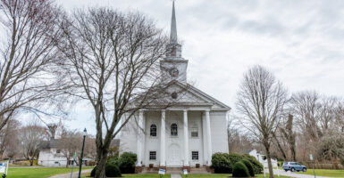 The First Presbyterian Church of East Hampton in East Hampton, N.Y., built in 1861 with a bell tower and steeple added a century later.