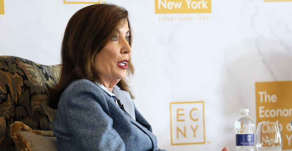 New York Gov. Kathy Hochul speaks at an Economic Club of New York luncheon on Sept. 18 in New York City.