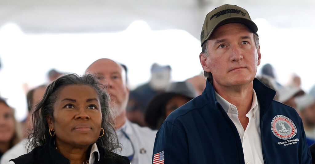 Gov. Glenn Youngkin and Lt. Gov. Winsome Earle-Sears at a campaign event.