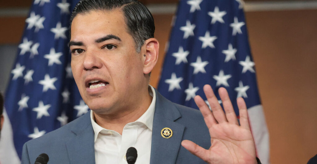Rep. Robert Garcia, D-Calif., speaks at a press conference at the Capitol on April 10.