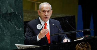 Israeli Prime Minister Benjamin Netanyahu speaks to the U.N. General Assembly in New York City on Sept. 26.
