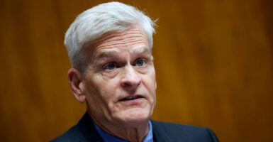 Close-up of white-haired Sen. Bill Cassidy of Louisiana.