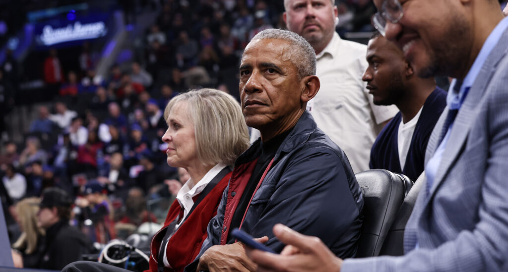 Former President Barack Obama attends the game between the LA Clippers and the Detroit Pistons at Intuit Dome on March 05, 2025 in Inglewood, California.