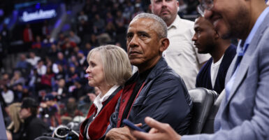 Former President Barack Obama attends the game between the LA Clippers and the Detroit Pistons at Intuit Dome on March 05, 2025 in Inglewood, California.
