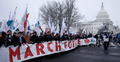 The march for life in front of the Capitol building.