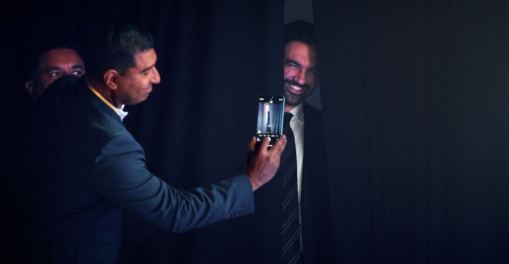 New York mayoral candidate Zohran Mamdani arrives at a nighttime election rally in the Queens borough of New York City on Oct. 26.