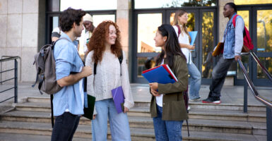 Students hanging out after class.
