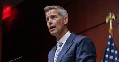 Transportation Secretary Sean Duffy speaks at a news conference