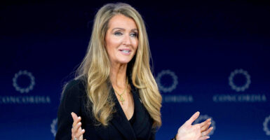 Small Business Administration chief Kelly Loeffler, a woman with long, blond hair