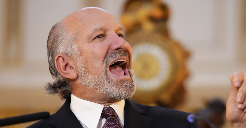 US Secretary of Commerce Howard Lutnick speaks at a business reception.