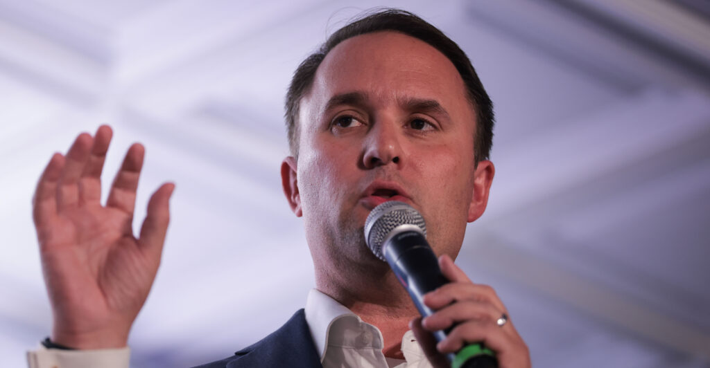 Virginia Attorney General Jason Miyares speaks during a campaign event