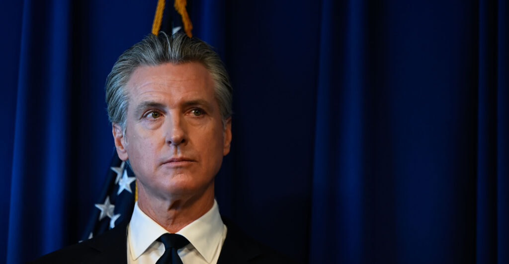 Gov. Gavin Newsom is seen at a press conference