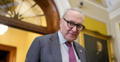 Senate Minority Leader Chuck Schumer (D-NY) arrives for a news conference following a weekly Democratic policy luncheon on Capitol Hill