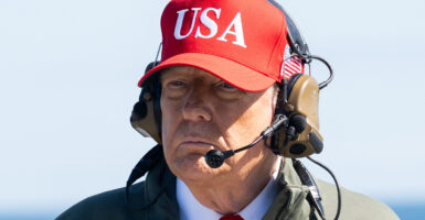 US President Donald Trump visits the USS George H.W. Bush