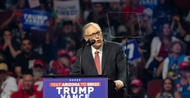 Rep. Andy Biggs, R-Ariz., speaks at a GOP presidential campaign rally on Aug. 23, 2024, in Glendale, Arizona.