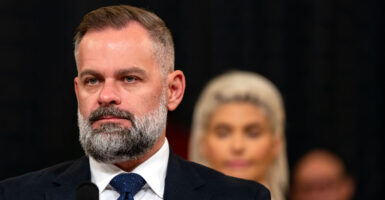 Close-up of a stoic-looking Rep. Cory Mills, R-Fla.