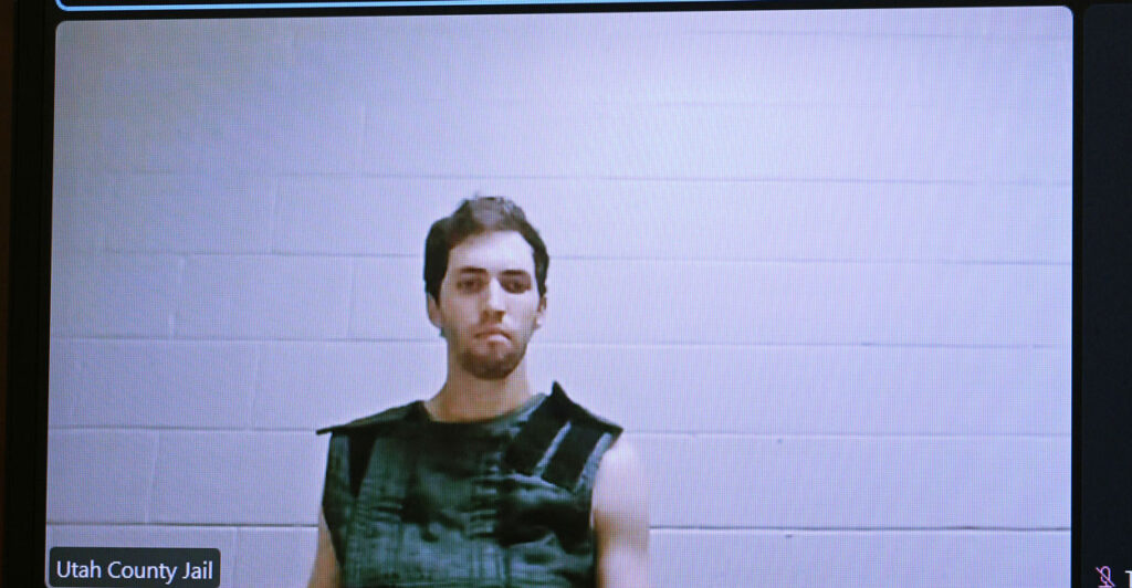 Tyler Robison at a hearing via video.