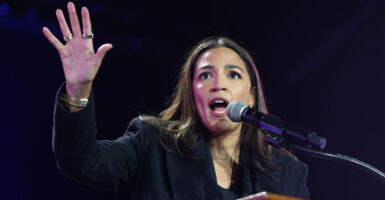 Alexandria Ocasio Cortez speaks at a Zohran Mamdani rally.