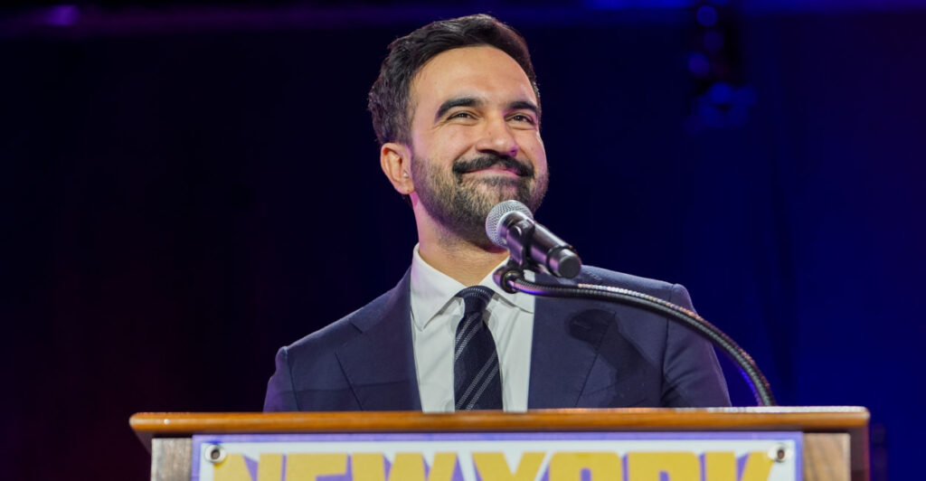 New York City Mayor-to-be Zohran Mamdani speaks at a campaign rally.