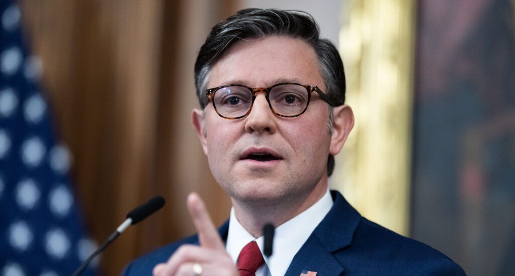 Speaker of the House Mike Johnson conducts a news conference on the government shutdown on Friday, Oct. 31, 2025.