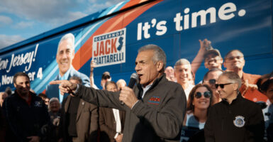 Jack Ciattarelli, Republican candidate for Governor of New Jersey, center, speaks to his supporters during an event on November 1, 2025 in Fairfield, New Jersey.