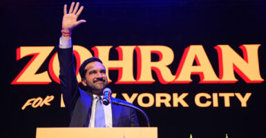 New York City Mayoral candidate Zohran Mamdani celebrates during an election night event in Brooklyn, New York on Nov. 4, 2025.