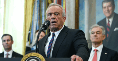 US Secretary of Health and Human Services Robert F. Kennedy Jr. speaks in the Oval Office during an event with President Donald Trump at the White House