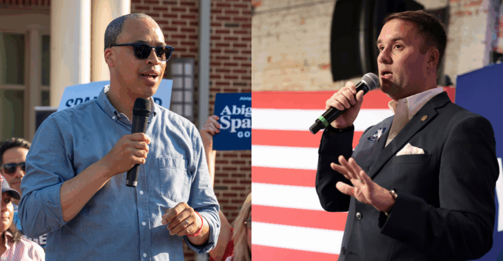 Virginia Democrat Attorney General candidate Jay Jones (left) and incumbent Republican AG Jason Miyares