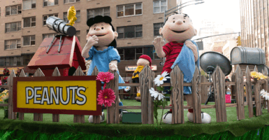 Lucy van Pelt and Linus Van Pelt of Peanuts attend the 2022 Macy's Thanksgiving Day Parade on November 24, 2022 in New York City.