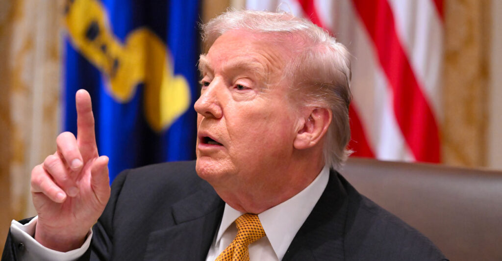 President Donald Trump speaks during a bilateral lunch with Prime Minister of Hungary Viktor Orban in the Cabinet Room of the White House.